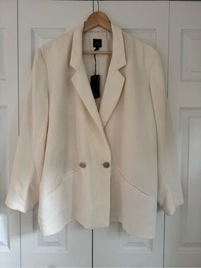 NWT Armani Exchange Cream Lyocell Fabric Double-Breasted Oversized Blazer Size L